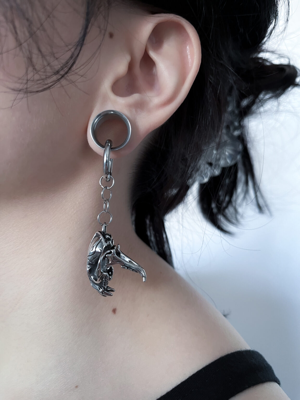 Ear Tunnel Charms Alternative Earrings for Stretched Ears tiger skull earring charm with open mouth